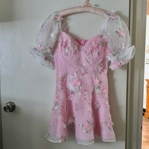 Dolls Kill Sugar Thrillz pink floral embroidery mini dress